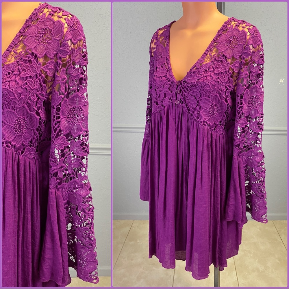 Bohemian Boho Festival Lace Bell Sleeve Blouse XL